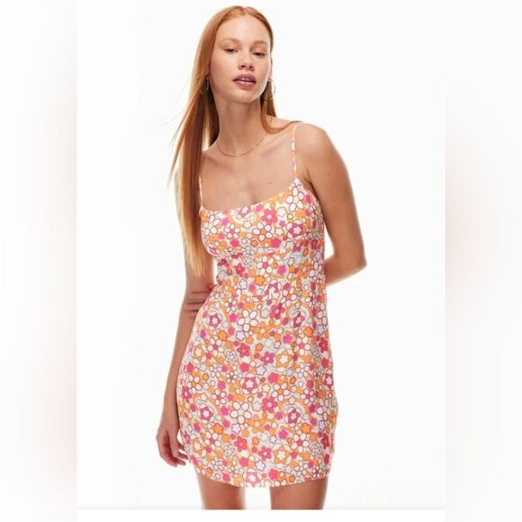 Aritzia Sun Deh Floral Mini Short Straps Sundress Pink Orange Boho Vacay Fairy M - Picture 1 of 11
